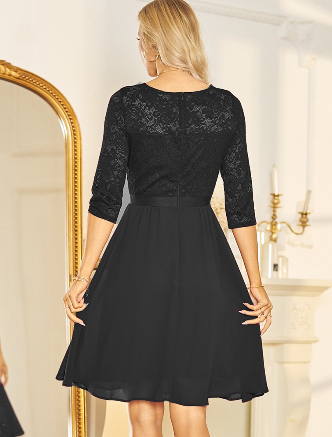 Wholesale A-Line Cocktail Dresses Vintage Dress Party Wear Cocktail Party Knee Length Half Sleeve V Neck Chiffon with Pleats